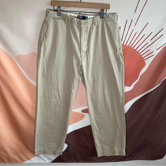 Polo‎ Ralph Lauren Pants Mens 36x30 Khaki Actual 34x30 Philip Chino Flat Front - Picture 1 of 10